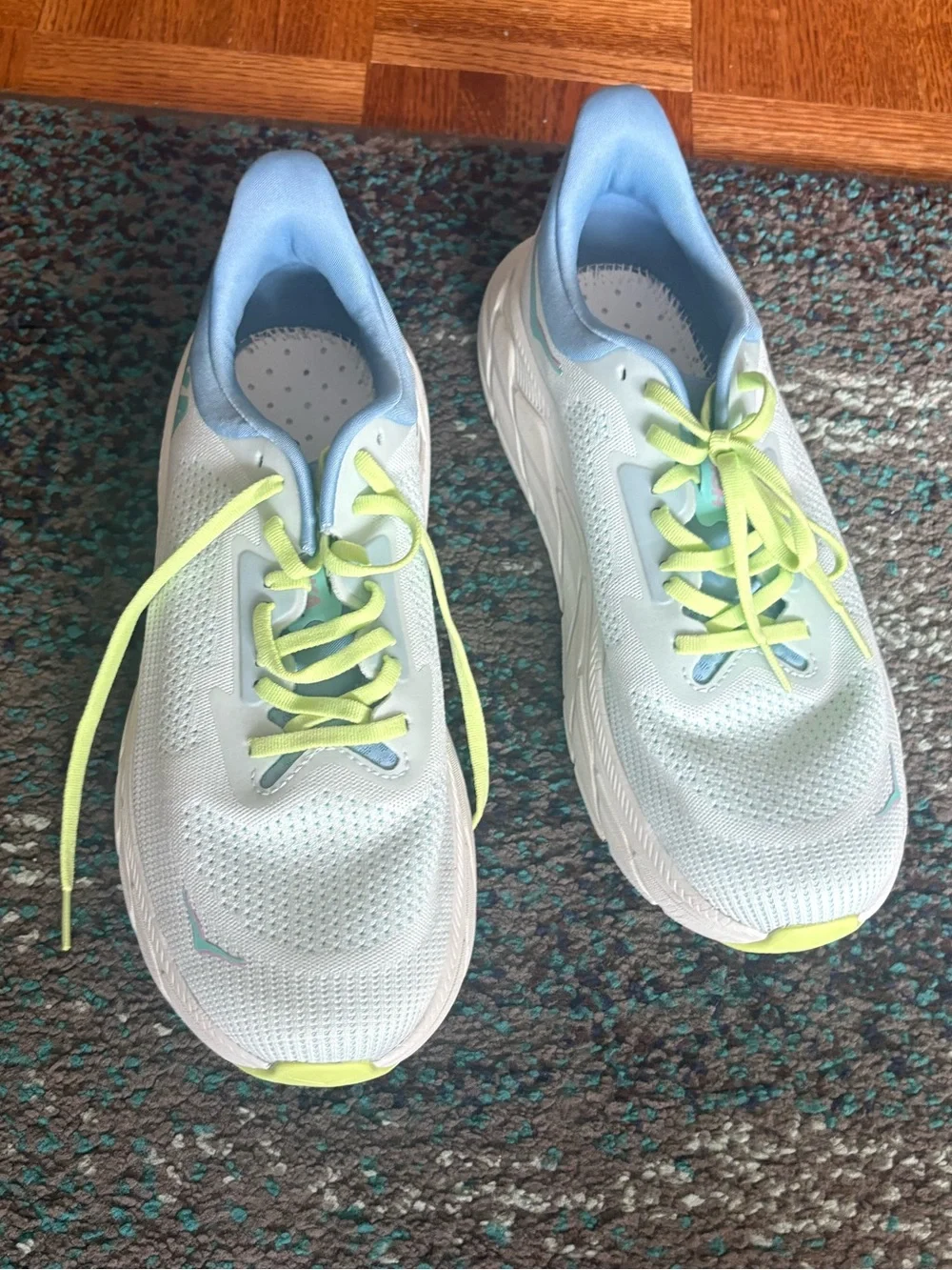 Hoka One One Women's Pale Blue Running Sneakers with Lime Accents